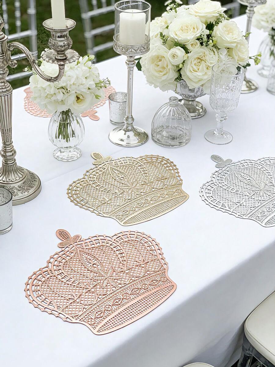 1/4/6pcs Faux Gold Crown PVC Placemats, Heat Insulation Non-Slip Table Mats For Hotel Restaurant Decoration, Suitable For Wedding Party, Christmas, Valentine's Day, Holiday Celebration, Picnic, Birthday Party - Multicolor - View 1