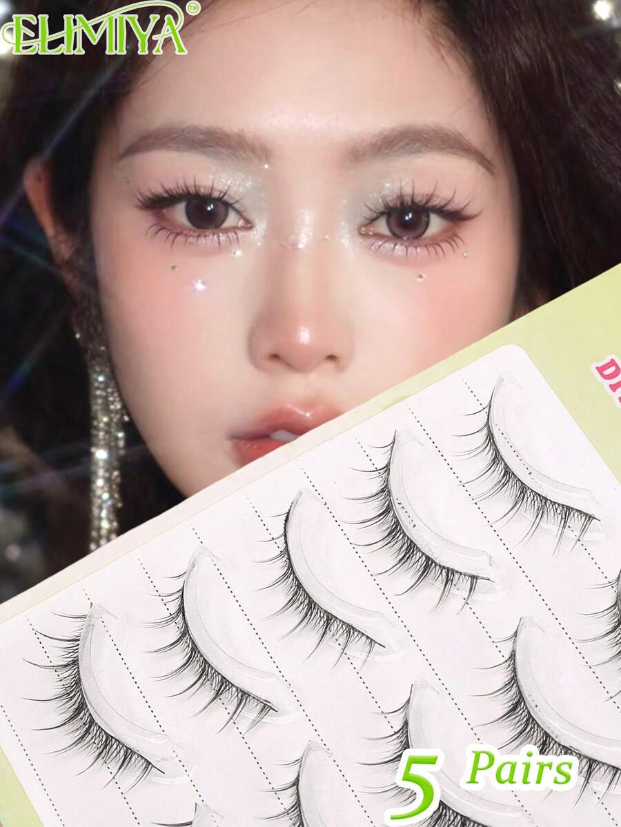 5 Pairs Japanese Soft & Natural Eyelash Extensions, Lightweight Comfortable Curly False Lashes - Black - View 1