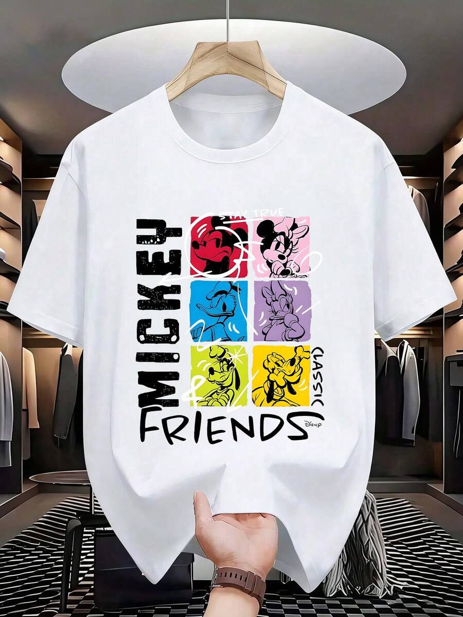 Disney Men's Casual T-Shirt,  & Friends "Stay True Classic" Print (White Front), Vibrant & Playful Design, Perfect For Fans & Daily Wear - trắng - Xem 1