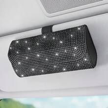 Sparkling Car Sun Visor Glasses Box, Luxury Rhinestone Glasses Case, Sun Visor Storage Bag, Faux Leather Fashion Glasses Storage Box, Multi-Function Sun Visor Storage Bag, Suitable For Women - A - View 14