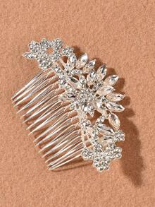 1 Piece Of Elegant Alloy Hair Comb With Diamonds For Women, Bridal Headpiece, Suitable For Weddings, Parties, Gatherings, And Valentine's Day Accessories - Silver - View 3