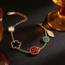 Vòng tay thời trang nữ hình cỏ ba lá, thiết kế bọ rùa, dây chuyền thép không gỉ, thích hợp đeo hàng ngày và trong các dịp lễ, quà tặng trang sức dành cho phụ nữ. - Bọ rùa - Xem 1