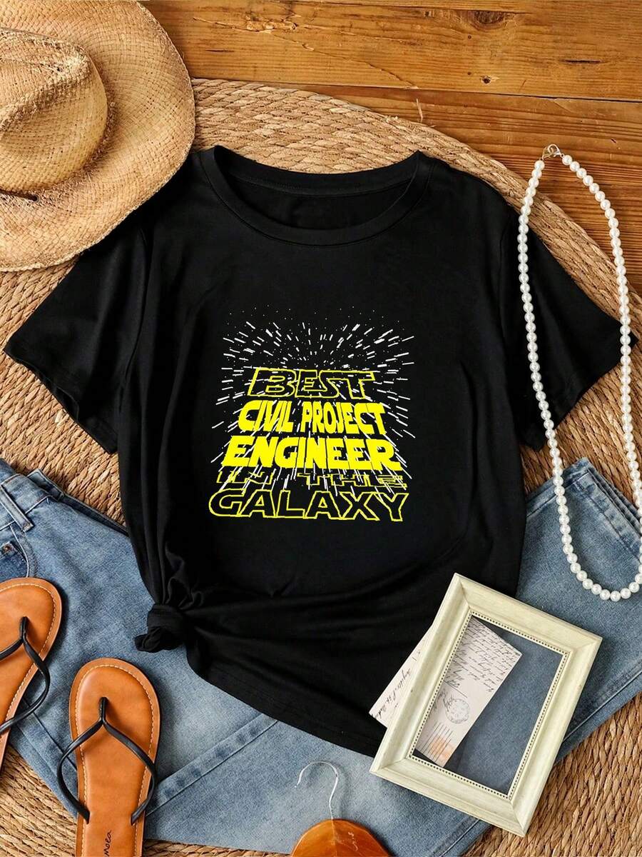 Women T-Shirt Print Civil Project Engineer Cool Galaxy Job Baseball Cap Snapback Caps Knitted Hat - Black - View 1