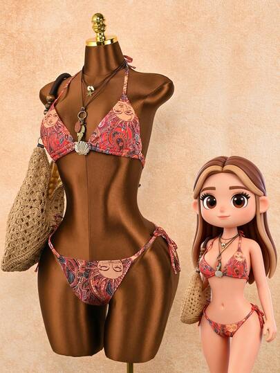 Bộ 2 áo tắm thời trang in hoa phối nhiều mảnh, dễ thương, thanh lịch, gợi cảm, hở lưng, buộc dây phía trước, thích hợp cho mùa xuân/hè đi biển.