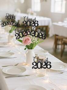 12件套2026毕业季装饰品，桌面中心装饰，毕业蛋糕装饰，派对礼品，2026毕业季派对用品，毕业班级中心装饰，黑色2026中心装饰，2026桌面和蛋糕装饰，2026毕业季桌面中心装饰，双面黑色毕业季桌面装饰带支架，毕业季派对装饰 - 黑色2026花瓶紙插花 - 查看 7