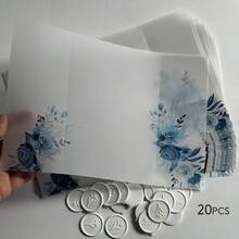 NIEWSPECIAL 20张紫色/粉色/蓝色/橙色水彩花卉带叶子羊皮纸，适用于5x7英寸婚礼请柬、DIY请柬、羊皮纸信封、定制请柬、夏季生日礼物、海滩主题、返校用品、房间装饰 - 藍色 - 查看 11