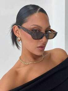 1PC Rectangular Fashion Glasses, Fashionable Square Leopard Print Men's And Women's Glasses, Suitable For Wearing On Summer Outings/Vacations/Outdoor Picnics/Parties/Daily /Beach Parties, Women's Fashion Glasses, Beach Accessories, Elegant Aesthetics Beach Accessories For Women Glasses Shades Basics Fall Winter Women Outfits Clothes Business Casual Gifts Color Blocking Boho Vacay Vibes For Summer Beach Vacation, Outdoor, Travel Leopard Tortoise Shell Bohemia Style Rectangle Frame For Vacay, Beach, Travel Preppy Style For Back To School - 豹紋鏡框,棕色鏡片 - 查看 6