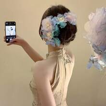 超 妖精みたい メッシュ 花 真珠 ヘアピン エレガント ユニバーサル 横用 アップピン ファッション 撮影 雰囲気 ヘアアクセサリー - #3 クロークリップ - ピンク - チェックする 2