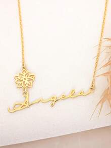 1pc Exquisite Birth Flower And Name Combo Necklace, Personalized Name Necklace With Birth Flower, Custom Name Necklace, Women's Necklace, Custom Necklace, Gold Necklace, Women's Jewelry, Personalized Gifts, Name Necklace, Custom Gifts, Christmas Gifts, New Year, Birthday, Anniversary, Valentine's Day Gifts, Gifts For Girlfriend, Necklaces For Mom - Multicolor 4 - View 4