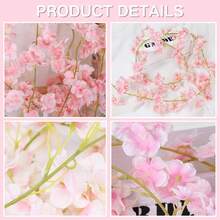 1pc Artificial Cherry Blossom Vine Home Decor, DIY Wreath Material, Valentine's Day Decoration, Birthday Party Decor, Wedding Venue Accessory, Outdoor Garden Decoration, New Year Ornament - Pink - View 7