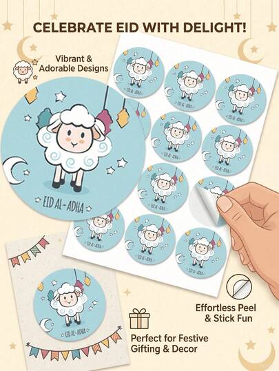 60/120pcs Eid Al-Adha Sheep Shaped Stickers, Small Size Food Packaging Labels, Seal Stickers For Gift Wrapping, Envelope Sealing, Baking Packaging