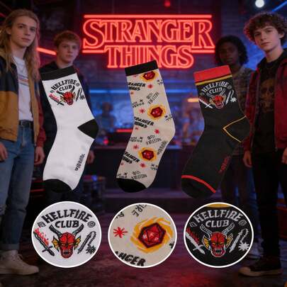  Netflix Officially Licensed Stranger Things Squid Game Themed Socks Pattern Dress Socks Lightweight Breathable Crew Socks For Daily Wear Streetwear Cosplay Gift