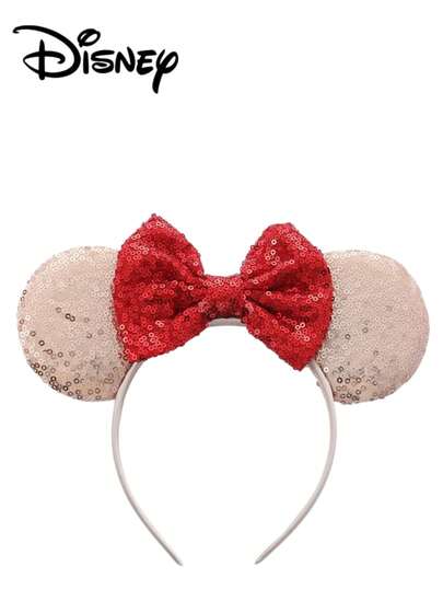 Disney 1件香槟色+红色亮片发箍，香槟色+红色亮片发箍 - 节日派对头饰、头饰、趣味拍照道具、游乐园配饰，适合生日派对和复活节活动，配有可爱蝴蝶结卡通发夹，公主装扮配饰发带发箍