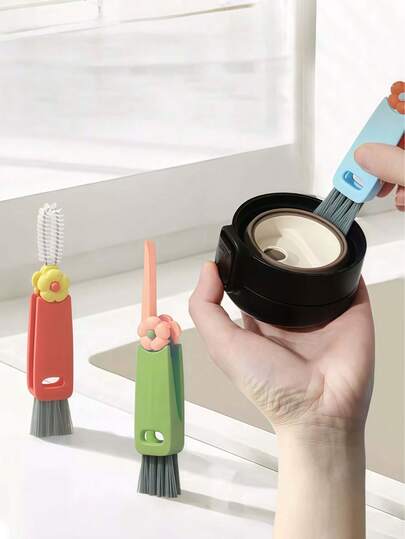 Cepillo de botellas 3 en 1, cepillo para tapa de taza, limpiador de grietas - Herramienta de limpieza multifuncional para botellas, tazas, tapas, buzón exterior, esquinas del patio