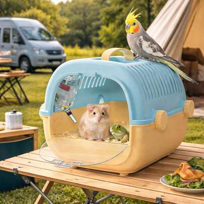 Portable Small Pet Carrier - A Travel Case For Hamsters, Complete With Carrying Handle And Water Bottle; Breathable And Easy To Clean, Suitable For Various Small Animals Including Hamsters, Mice, Birds, And Small Reptiles - An Essential Accessory For Taking Your Pet Out.