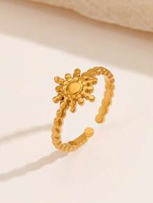 1pc 18K Gold Plated Stainless Steel Minimalist Sun-Shaped Open Ring, Suitable For Women's Daily Wear - Gold - View 3