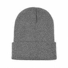 Cuffed Knit Beanie Hat For Men Women, Solid Color Winter Skull Cap, Stretchable Warm Knitted Hat With Folded Cuff, Basic Casual Beanies For Cold Weather, Multiple Colors Available – Unisex Winter Accessory - 中灰麻 - 查看 6