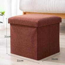 Multi-Functional Solid Color Linen Folding Storage Ottoman, High-Quality Thick Storage Bench, Household Shoe Changing Stool, Multi-Functional Square Soft Stool - Beige - View 8