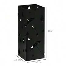Umbrella Stand, 4 Hooks, Drip Tray, Steel, Black - C - View 7