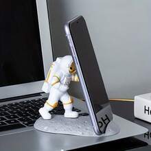 1pc Creative Astronaut Phone/Tablet Stand - Made Of Durable ABS Material, With A Fun Cartoon Design Featuring A Dynamic Astronaut Statue, Suitable For Home, Office And Online Classes, Astronaut Decor - Phone Stand - View 3