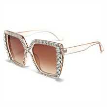1 Pair Of Large Square Frame Diamond-Embellished Glasses For Women, Stylish And  Glasses, Suitable For Ladies' Fashion Looks In Summer - 粉色 - 查看 5
