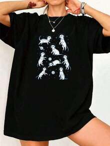 26 1111 Astronaut Meerkat Short Sleeve Women's Printed T-Shirt Fashion Casual Stretchy Soft Ladies TopCasual Daily Wear-Vintage Street Style Unisex Loose Cotton Short Sleeve Crew Neck T-Shirt100% Pure Cotton100% Pure Cotton100% Pure Cotton - Black - View 6
