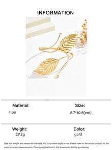 1pc Fashionable Textured 3D Leaf Decor Metal Cuff Bracelet For Women, Minimalist Adjustable Leaf Arm Decoration Suitable For Music Festivals, Parties (Leaf Direction Random) - Gold - View 7
