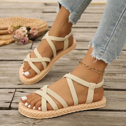 女士夏季系带凉鞋，时尚户外鞋，厚底平底防滑沙滩鞋，乡村度假高端拖鞋