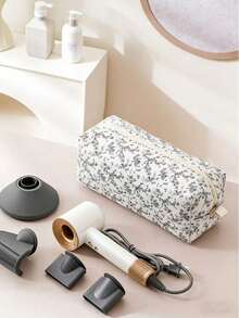 1 pièce Sac de rangement matelassé à imprimé floral pour sèche-cheveux, sac à outils de coiffure avec poche intérieure, étui de voyage pour sèche-cheveux, sac pour fer à friser, sac à maquillage - Multicolore - Voir 11