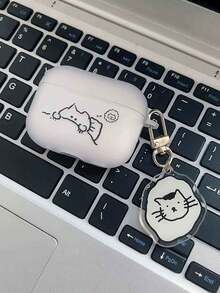 1pc Line Art Sleeping Cat Charm, Compatible With Apple Pro/3/4, Pro 2 Anti-Drop Earphone Case - Multicolor - View 4
