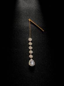 1pc Gold Water Drop Fully Rhinestoned Hair Clip, Bridal Wedding Headpiece, Party Formal Dress Accessory, Gift - Gold - View 7