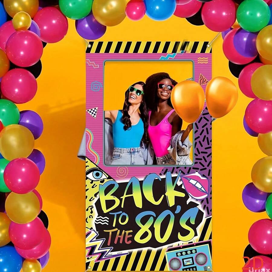 1pc 2D Flat Retro 80s Theme Birthday Backdrop, Colorful Birthday Photo Booth Frame Background, Suitable For 80s Hip Hop Party Decor, Birthday Decoration, Party Backdrop, Photography Props, Outdoor Party Photo Decor, Holiday Celebration Supplies, Yard Garden Photo Background - A - View 1
