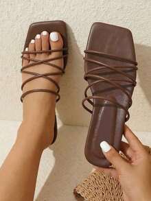 planare Women's Fashionable Summer Casual Vacation Style Flat Sandals, Suitable For Daily Commute, Beach And Other Occasions - Brown - View 2