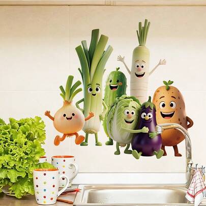 1/4 piezas Pegatinas de pared de frutas y verduras de dibujos animados lindos - Removibles, autoadhesivas, impermeables de PVC - Ideales para decorar cocinas, dormitorios, comedores y habitaciones infantiles