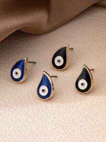 2 Pairs Vintage Water Drop Demon Eye Stud Earrings Set, Suitable For Daily, Commute, Date, Party Wear, Valentine's Day Gift - Multicolor - View 4