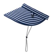 Women Sun Visor Hats Casual Striped Large Brim Empty Top Cap Foldable Beach Hat For Summer Outdoor Travel - 藍色 - 查看 6