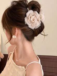 1个波西米亚风网纱山茶花发夹，甜美多功能发饰，新款雪纺发夹 - 彩色 - 查看 1