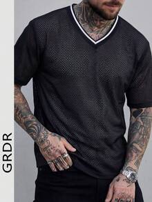 Camiseta casual de manga corta con cuello en V para hombre GRDR, color negro - Negro - Ver 1