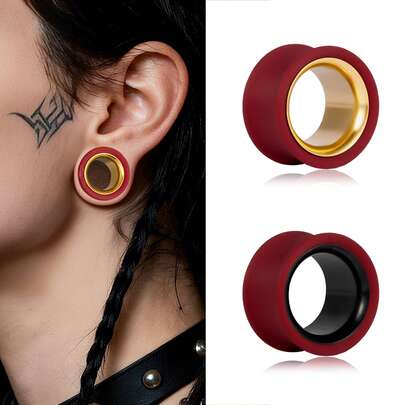 2 piezas Túneles de oreja redondos de acero inoxidable bicolor, joyería de perforación corporal hipoalergénica, pendientes unisex para mujeres