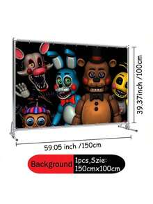Five Nights at Freddy's 1 pieza Telón de fondo con tema de horror y terror, Palacio de medianoche, apto para fiesta de cumpleaños, decoraciones de eventos de dibujos animados y juegos - Tela de fondo de FNAF - Ver 7