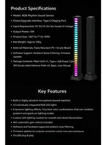 Soulpunk RGB 可充电声控灯,声控拾音器,音乐节奏灯光,创意炫彩 LED 环境灯,15 种模式,音乐同步,32 位音频频谱,适用于汽车内饰、电脑桌面、客厅、派对、调音室、录音室等场所,是送给男友、女友、男士、女士、母亲节、教师节的理想礼物。 - 多色 - 查看 8