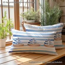 1pc Watercolor Striped Sailboat Print Pillow Cover [No Pillow Insert], 11.81*19.71in(30*50cm)/15.75*23.62in(40*60cm), [Single-Sided Printing], Made Of Polyester, Fresh Summer Style Throw Pillow Case For Sofa, Living Room, Bedroom, Car, Office, Hotel, Homestay Decor, Perfect Gift For Family And Friends - Multicolor - View 8