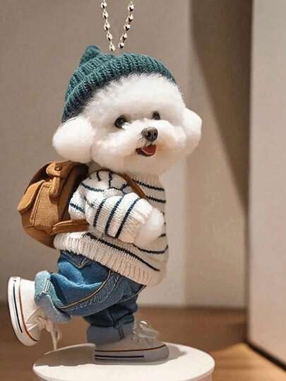 1pc Creative Puppy Backpack Charm, Double-Sided High Definition Acrylic Flat Car Hanging Decor, Cute Teddy Dog Accessory