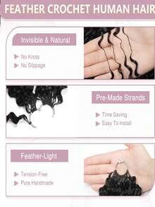 Feather Hair Extensions Straight Human Hair Crochet Human Hair Bundles 24 Inch 50g Pre-Separated Feather Crochet Human Hair Crochet Hair Extensions Natural Black - SNatural - View 3