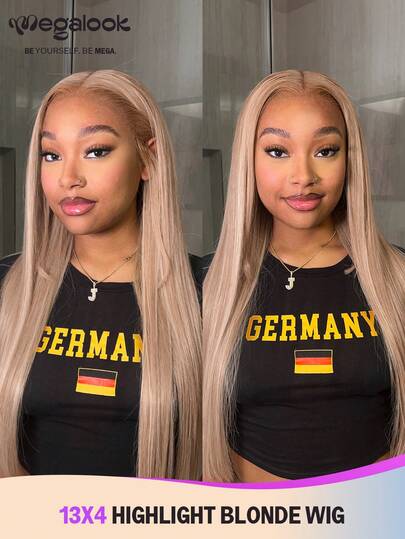 MEGALOOK 13x4 蕾丝前假发，奶茶棕色柔顺直发，100%真人发丝，透明蕾丝，预拔毛自然发际线，金色系假发，180%密度 - 全天舒适，拉各斯发际线假发，日常佩戴，返校季、婚礼、万圣节、节日、约会之夜，魅力十足，女士假发