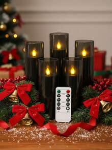 5 piezas de velas sin llama parpadeantes, velas a pilas, velas acrílicas irrompibles con control remoto, accesorios para cumpleaños y bodas, adecuadas para linternas, jardín, decoración navideña del hogar, regalos de Pascua, graduación, Día de San Valentín (Negro) - Taza negra en forma de bala - Ver 3