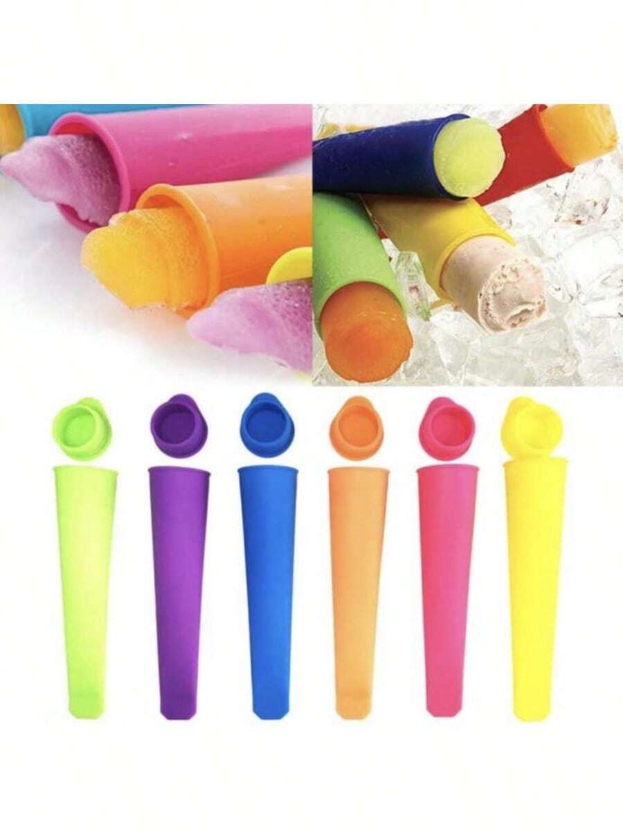 6pcs Reusable Silicone Popsicle Mold With Lids - Easy To Clean Ice Pop Maker Tool - Must-Have, Press To Easily Release, Random Colors, Open Seal Design, Suitable For Making Various Ice Pops/Yogurt Bars/Jelly/Chocolate, Portable Storage, Perfect Choice For Summer!