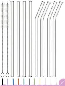 8 Stück wiederverwendbare Glasstrohhalme mit 2 Stück Strohhalm-Reinigern, klare gebogene und gerade Strohhalme, hitzebeständige Strohhalme für Smoothies, Boba, Cocktails, Eiskaffe, Strohhalme für Partyartikel, Gastronomie-Trinkgeschirr - Verschiedenfarbig - Übersicht 2
