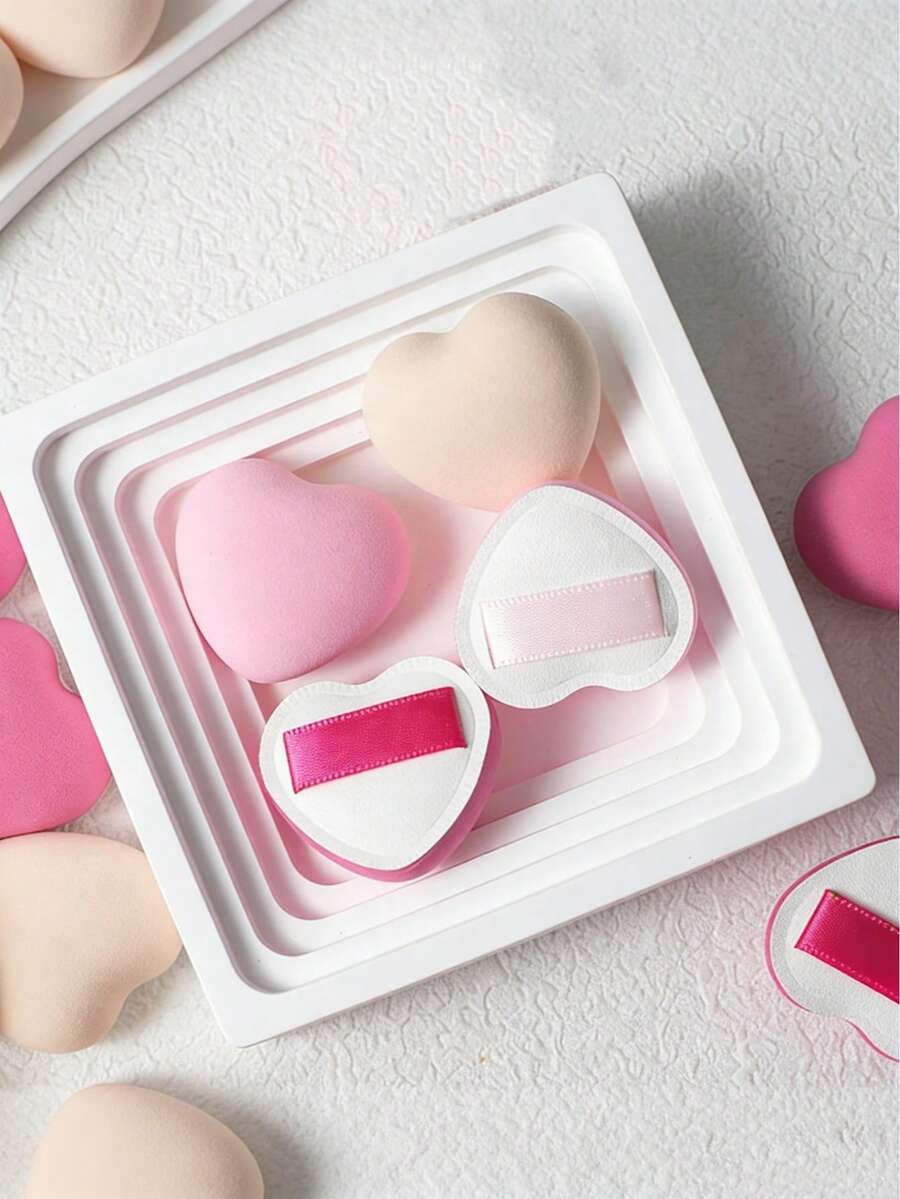 棉花糖心形超柔软化妆海绵，干湿两用粉扑，适用于粉底，化妆必备品 - 彩色 - 查看 1