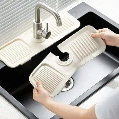 3pcs Silicone Sink Mat, Anti-Splash Anti-Mold Faucet Drip Tray, Non-Slip Water Collecting Mat For Kitchen And Bathroom Sink